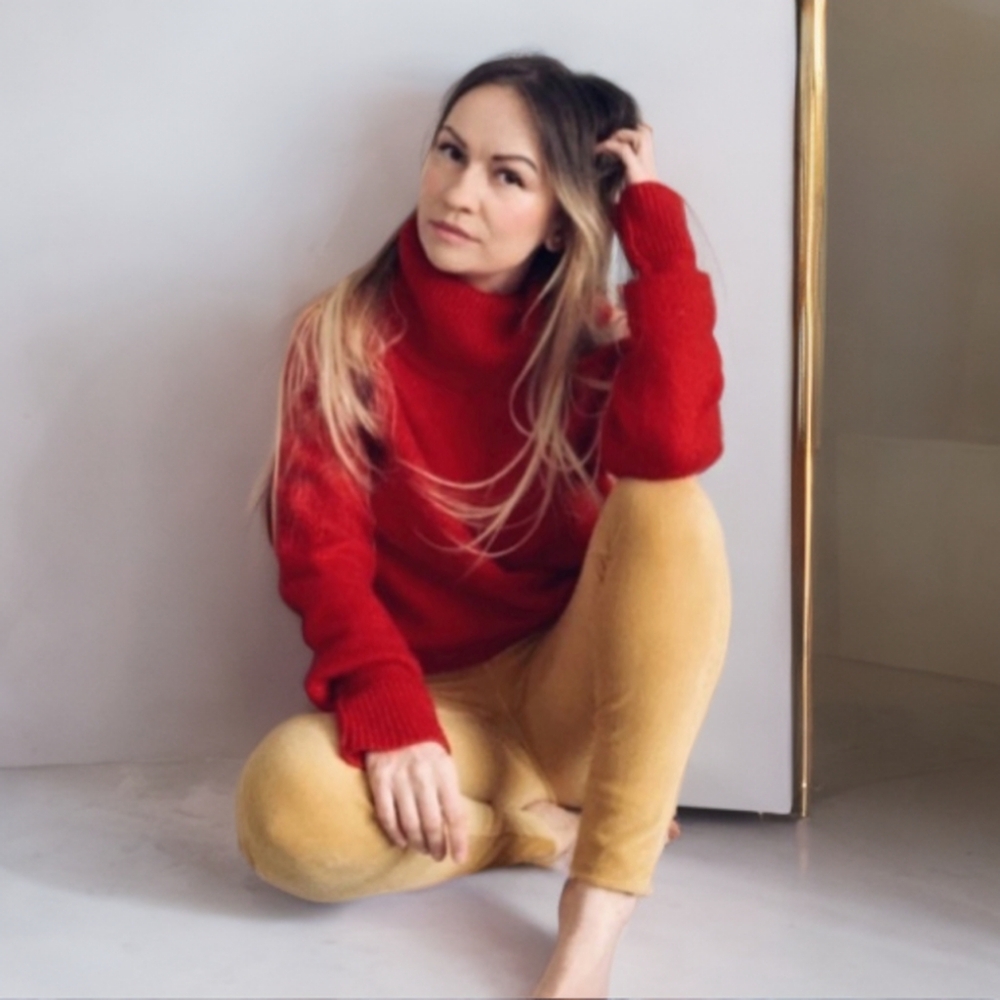 GUESS bold red turtleneck sweater